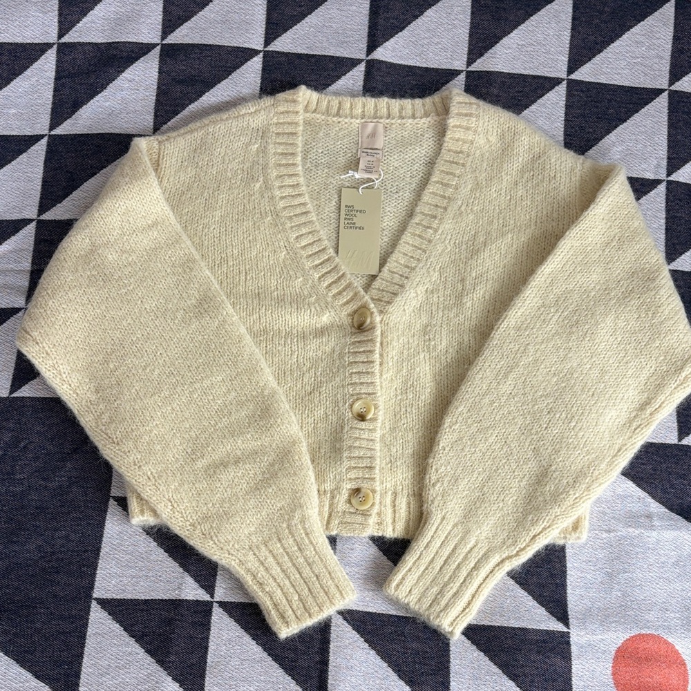 H&M Wool/Alpaca Blend Cream Button-Up Cardigan M